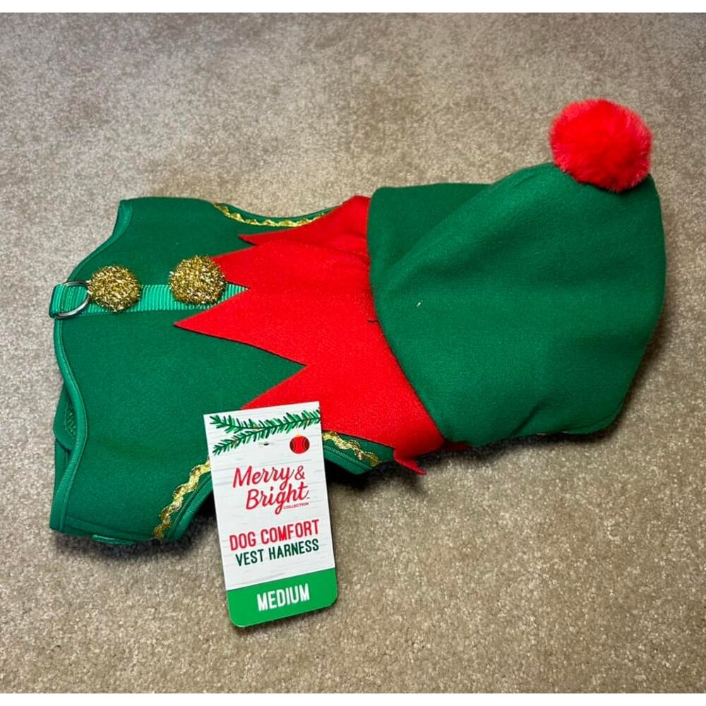 Merry & Bright Dog Comfort Vest Harness Christmas Elf Medium